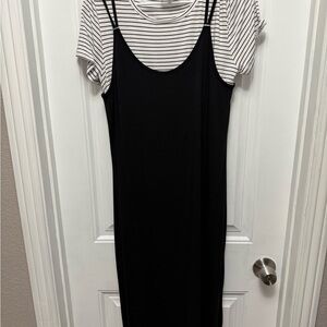 Calvin Klein Black and White Striped Layered Dress size Medium